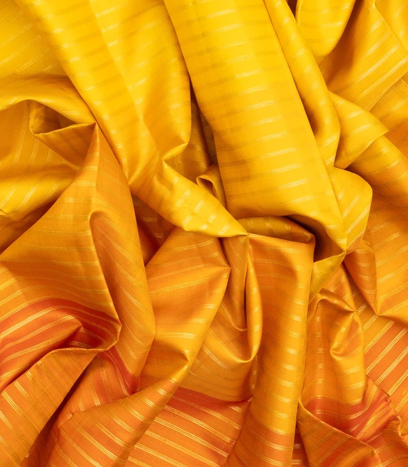 Yellow Handloom Kanchipuram Korvai Silk Saree With Zari Stripes