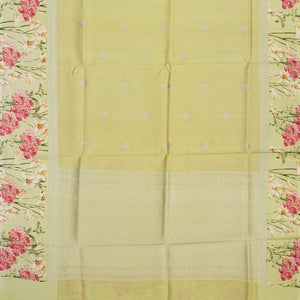 Gold Handloom Tussar Silk Saree With Floral Buttas & Printed Border