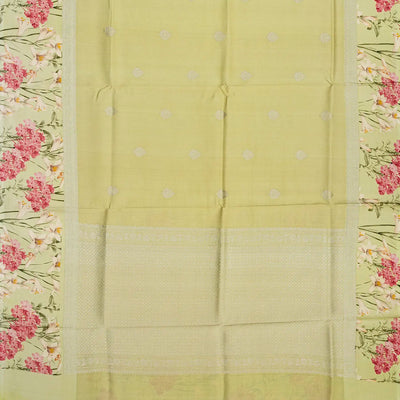 Gold Handloom Tussar Silk Saree With Floral Buttas & Printed Border