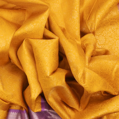 Mango Yellow Handloom Kanchipuram Korvai Silk Saree With Floral Motifs