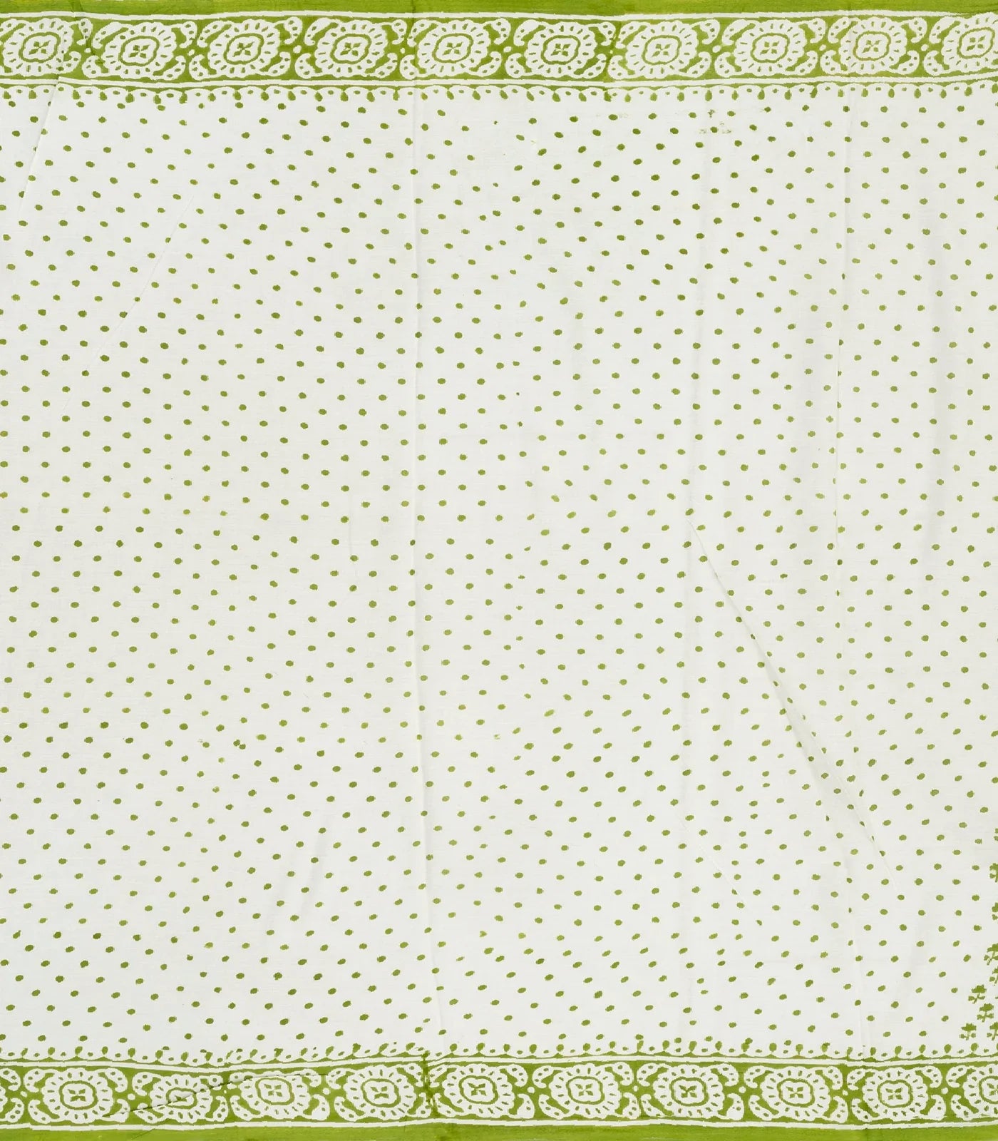 White Woven Jaipur Cotton Saree Printed With Green Floral Motifs