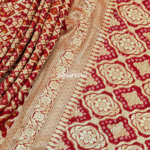 Red  Khaddi Georgette Banarasi Bandhani Silk Saree