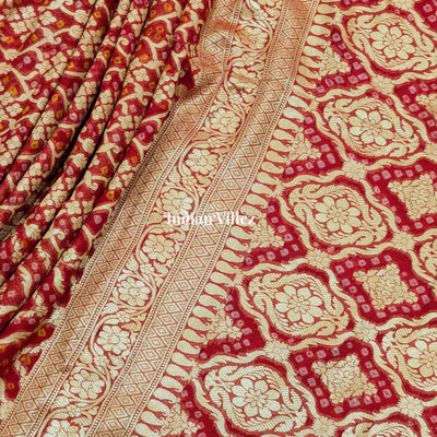 Red  Khaddi Georgette Banarasi Bandhani Silk Saree