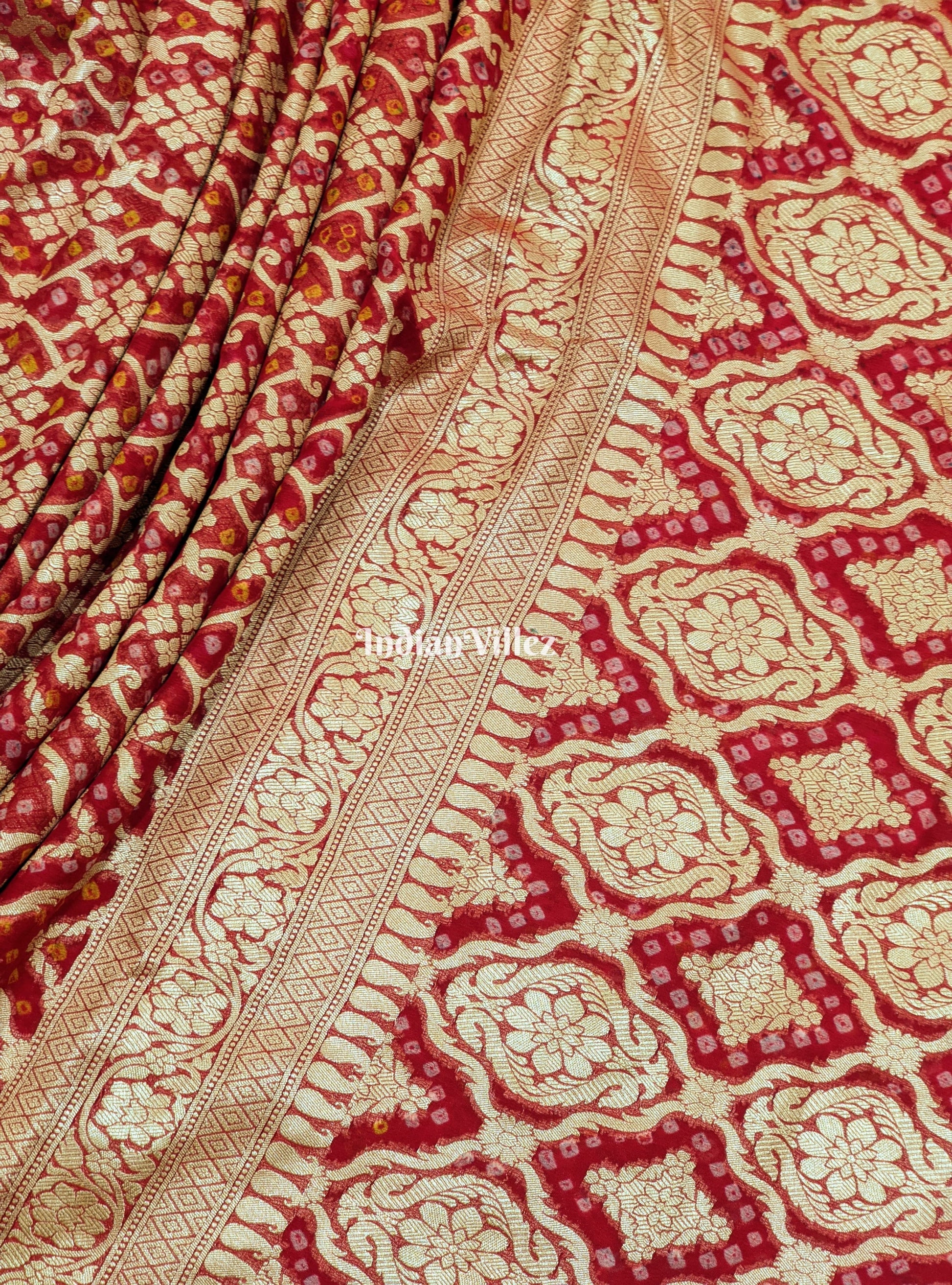 Red  Khaddi Georgette Banarasi Bandhani Silk Saree