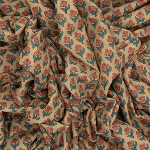 Beige Woven Jaipur Cotton Saree With Brown Printed Floral Motifs