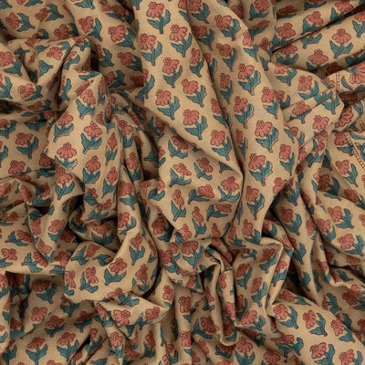 Beige Woven Jaipur Cotton Saree With Brown Printed Floral Motifs