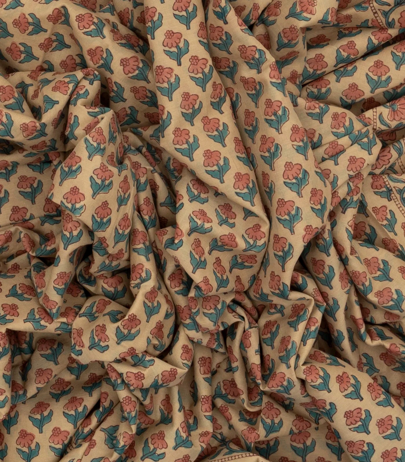 Beige Woven Jaipur Cotton Saree With Brown Printed Floral Motifs