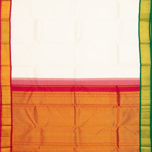 White Handloom Kanchipuram Korvai Silk Saree With Green & Red Border