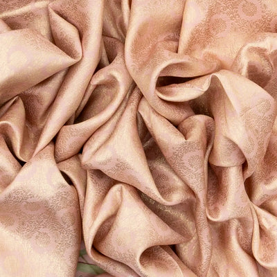 Light Peach Handloom Kanchipuram Silk Saree With Printed Border and Pallu