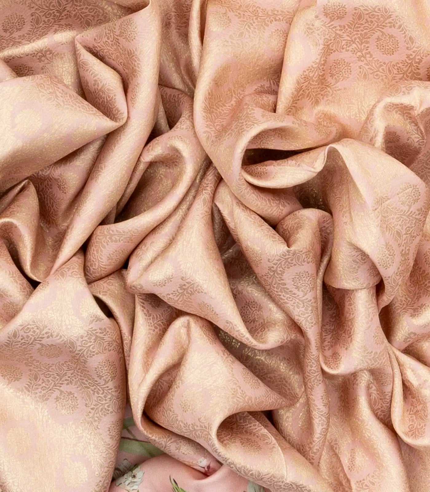 Light Peach Handloom Kanchipuram Silk Saree With Printed Border and Pallu