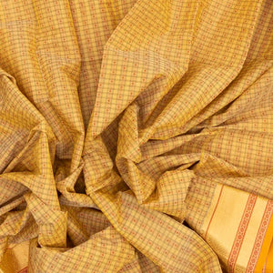 Sandal Handloom Kanchi Cotton Saree With Checks & Diamond Motifs