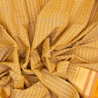 Sandal Handloom Kanchi Cotton Saree With Checks & Diamond Motifs