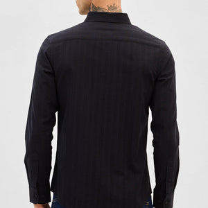 Black Slim Fit Stripes Shirt