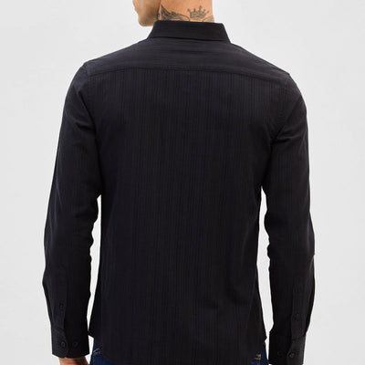 Black Slim Fit Stripes Shirt