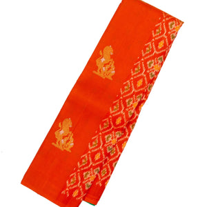 Red Handloom Kanchipuram Silk Saree With Ikat Floral Motifs