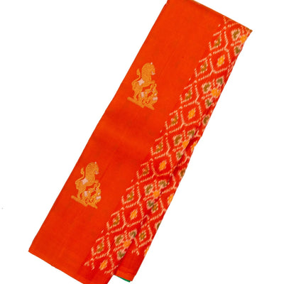 Red Handloom Kanchipuram Silk Saree With Ikat Floral Motifs