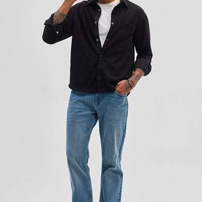 Black Suede Snap Button Overshirt