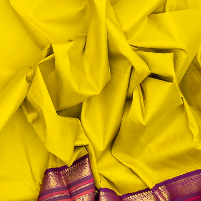 Lime Green Handloom Korvai Kanchipuram Silk Saree With Contrast Border