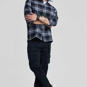 Black Plaid Box Fit Flannel Shirt