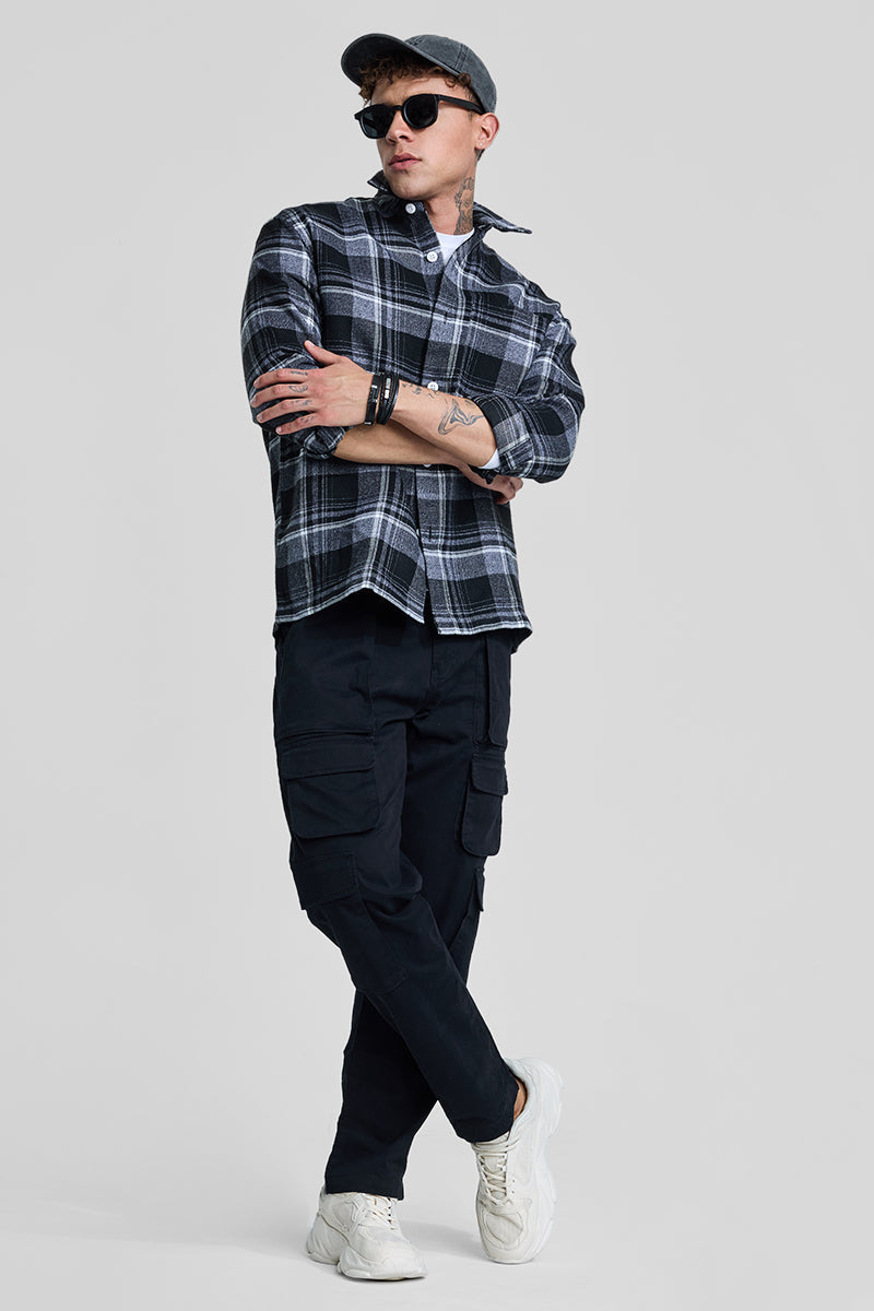 Black Plaid Box Fit Flannel Shirt