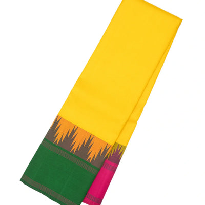 Lemon yellow Handloom Kanchipuram Korvai Silk Saree With Ganga Jamuna Border