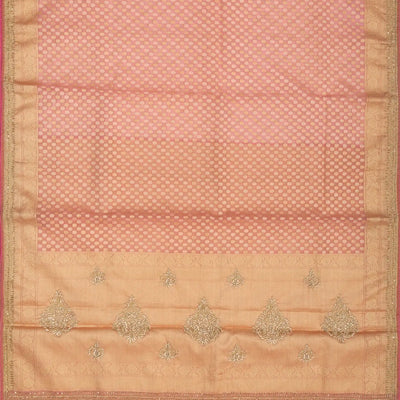 Baby Pink Woven Banarasi Silk Saree With Floral Motifs