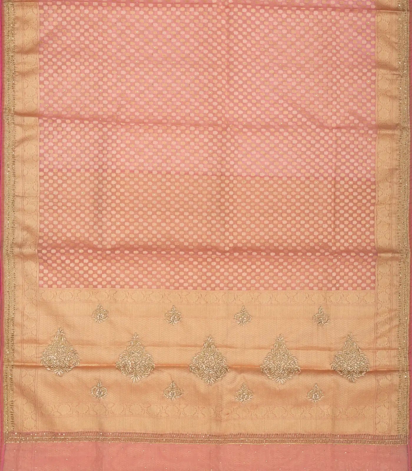 Baby Pink Woven Banarasi Silk Saree With Floral Motifs