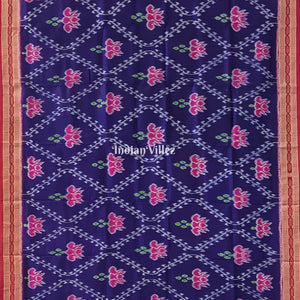 Violet Lotus Design Odisha Ikat Khandua Silk Saree