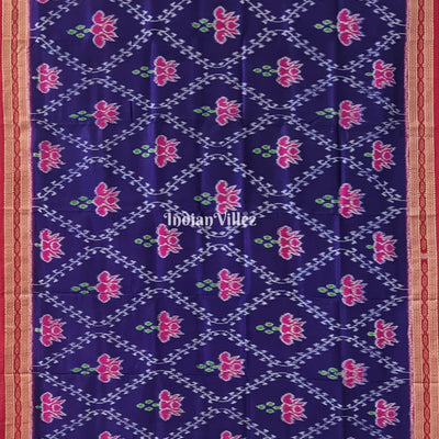 Violet Lotus Design Odisha Ikat Khandua Silk Saree