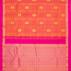 Peach Handloom Kanchipuram Silk Saree With Annam Buttas & Checks