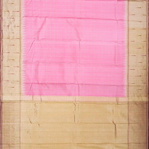 Bubblegum Pink Handloom Kanchipuram Korvai Silk Saree With Checks