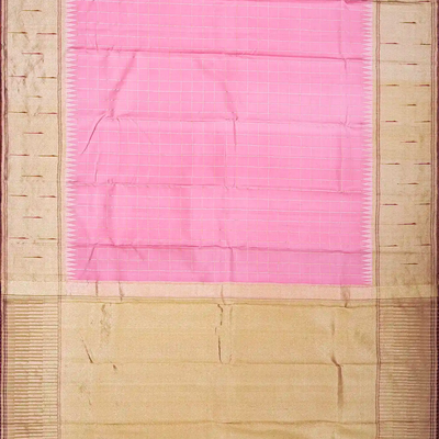Bubblegum Pink Handloom Kanchipuram Korvai Silk Saree With Checks