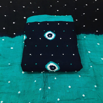 Dark Blue Bandhani Printed Cotton Blend Dress Material
