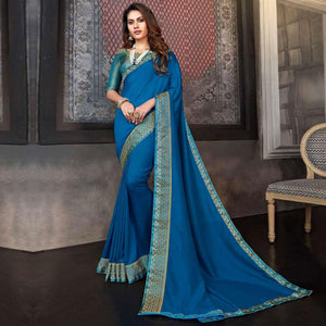 Dark Blue Casual Wear Solid Silk Saree With Border