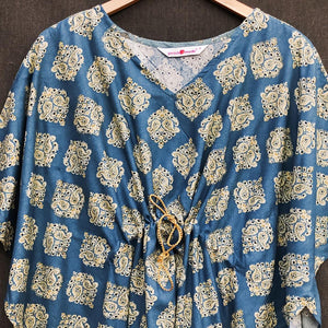 Dark Blue Foil Printed Rayon Kaftan Top