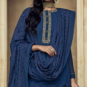 Dark Blue Partywear Embroidered Heavy Georgette Sharara Suit