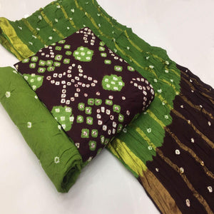Dark Brown Bandhani Printed Pure Cotton Dress Material