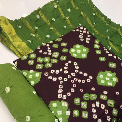 Dark Brown Bandhani Printed Pure Cotton Dress Material