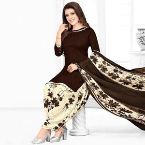 Dark Brown Casual Wear Printed Leon Patiala Dress Material