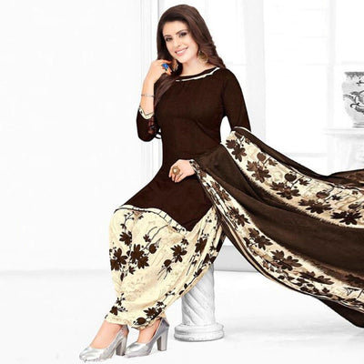 Dark Brown Casual Wear Printed Leon Patiala Dress Material