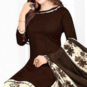 Dark Brown Casual Wear Printed Leon Patiala Dress Material