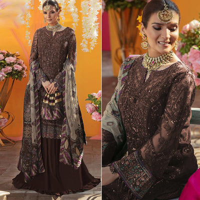 Dark Brown Embroidered Georgette Suit
