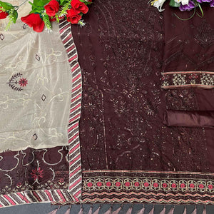 Dark Brown Embroidered Georgette Suit