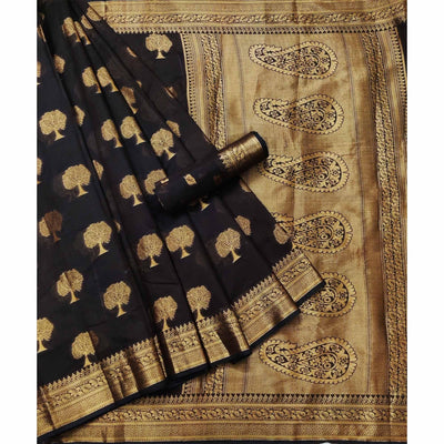 Dark Brown Festive Wear Woven Cotton Silk Saree With Jacquard Border