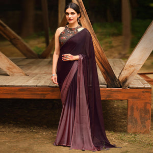 Dark Brown Solid Chiffon Saree