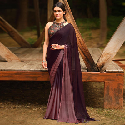 Dark Brown Solid Chiffon Saree