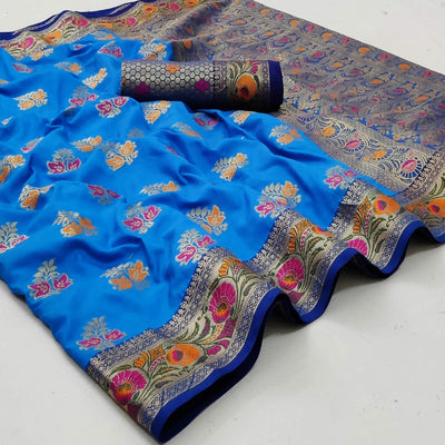 Dark Firoji Festive Wear Floral Woven Soft Silk Saree