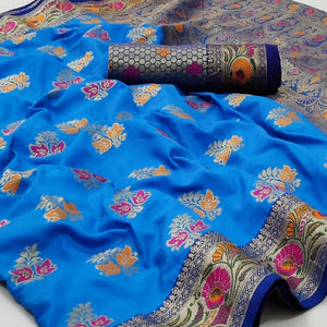 Dark Firoji Festive Wear Floral Woven Soft Silk Saree