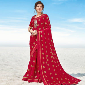 Dark Gajari Pink  casual Wear Printed Chiffon Saree