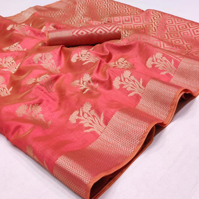 Dark Gajari Woven Raw Silk Saree